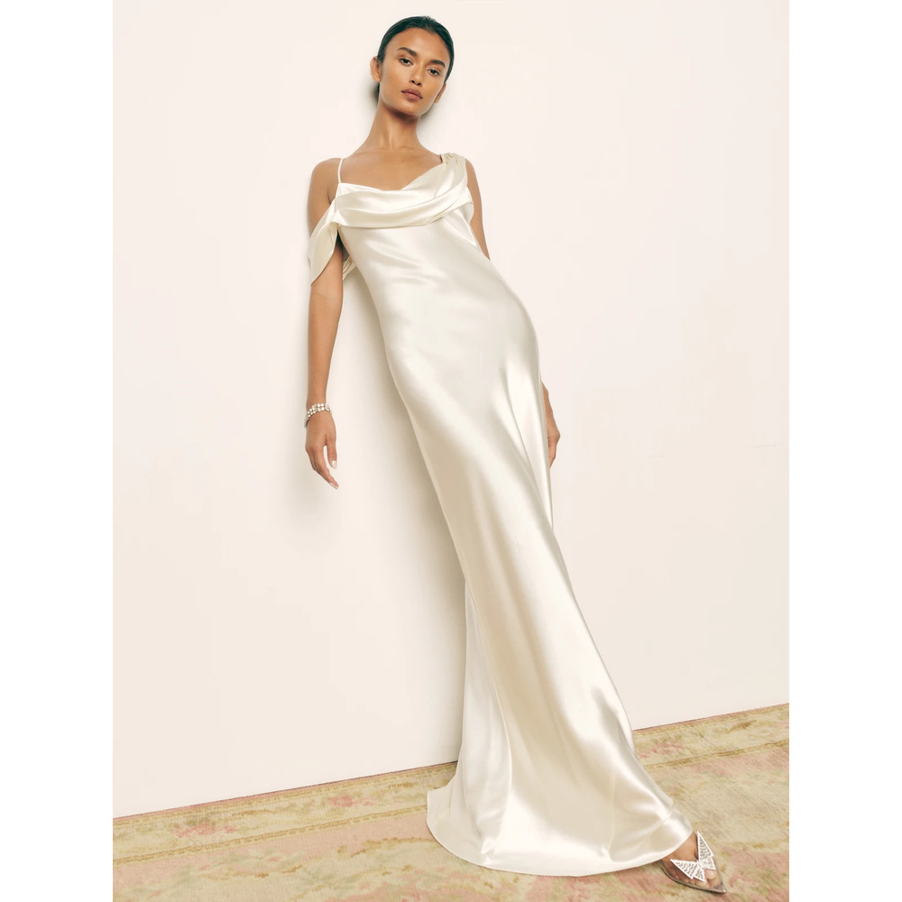 Reformation Ronda Silk Dress Ivory - Picture 3 of 13